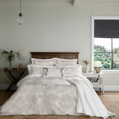 The Rug Seller Lotus Leaf Jacquard Bedding by Sanderson in Ivory White&nbsp;230x220cm