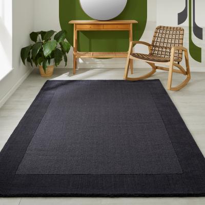 The Rug Seller Colours Bordered Wool Rug in Charcoal Grey160x235cm