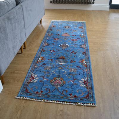 The Rug Seller Sultani 48421 Traditional Wool Runner Rug in Blue240x81cm