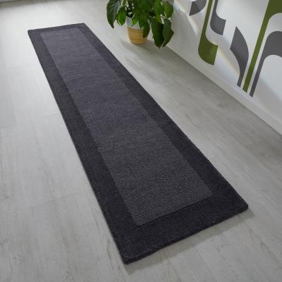 The Rug Seller Colours Bordered Wool Runner Rug in Charcoal Grey&nbsp;60x230cm