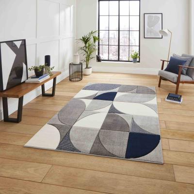 The Rug Seller Matrix MT63 Modern Geometric Rugs in Grey Navy Blue80x150cm