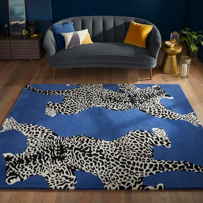 The Rug Seller Climbing Jaguar Modern Wool Rugs in Dark Blue160x230cm
