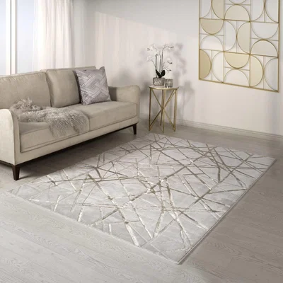 The Rug Seller Aurora Mica AU13 Geometric Rugs in Metallic Gold Beige