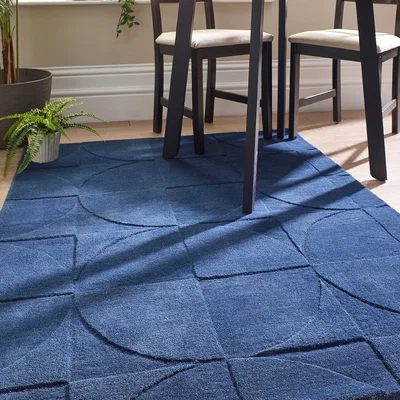 The Rug Seller Penny Geometric Wool Rugs in Infinity Blue