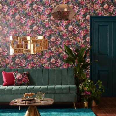 The Rug Seller Tahiti Wallpaper W0145 01 by Clarke and Clarke in Amethyst Emerald&nbsp;Roll