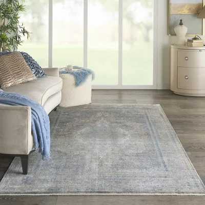 The Rug Seller Starry Nights Traditional Medallion Rug STN06 in Cream Blue