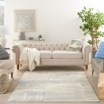 The Rug Seller Solace SLA08 Distressed Abstract Rug in Ivory Grey Blue