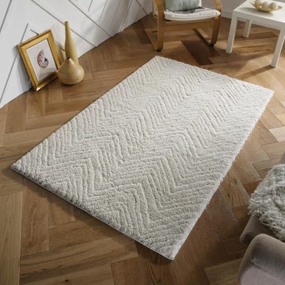 The Rug Seller Symmetry Shaggy Rugs 5W in Ivory