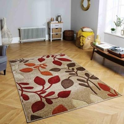 The Rug Seller Portland 1096 M Carved Leaf Rugs in Beige Red and Terracotta&nbsp;160x230cm