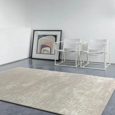 The Rug Seller Chamonix 46006 700 Geometric Rugs in Gold Grey and Ivory&nbsp;80x140cm