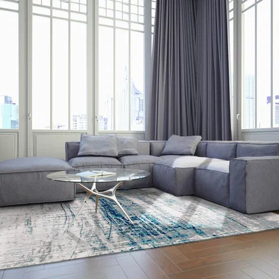 The Rug Seller Louis De Poortere Modern Abstract Mad Men Griff Rug 8421 in Bronx Azurite&nbsp;200x280cm