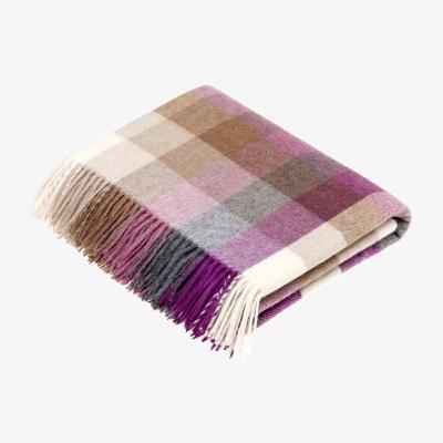 The Rug Seller Preston Check Merino Lambs Wool Throw by LuxeTapi in Clover Purple&nbsp;140x185cm