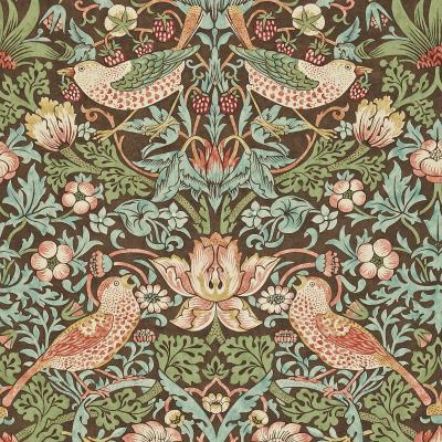 The Rug Seller Strawberry Thief Wallpaper 212565 by Morris & Co in Chocolate Slate&nbsp;Roll