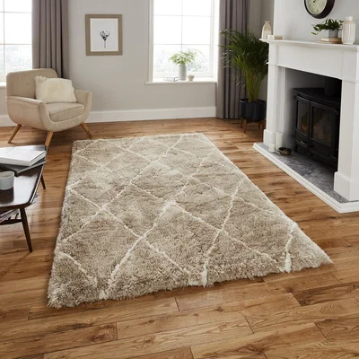 The Rug Seller Morocco 2491 Boho Shaggy Rugs in Beige Cream&nbsp;120x170cm