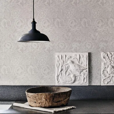 The Rug Seller Pure Poppy Wallpaper 216032 by Morris & Co in Dove Chalk White&nbsp;Roll