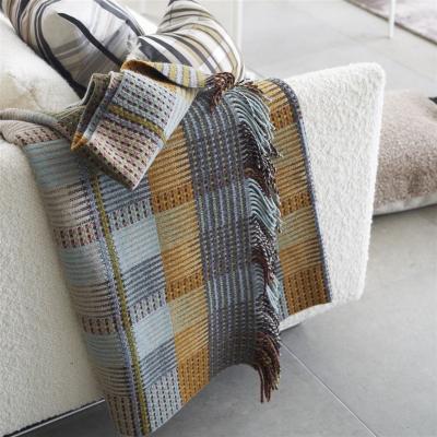 The Rug Seller Tasara Ochre Tartan Woven Throw in Brown by Designers Guild130x180cm