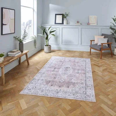 The Rug Seller Tabriz H1156 Traditional Distressed Medallion Rugs in Rose150x230cm