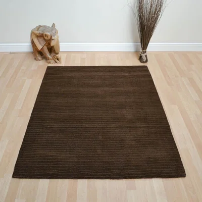 The Rug Seller Pinstripe Rugs DT01 in Chocolate