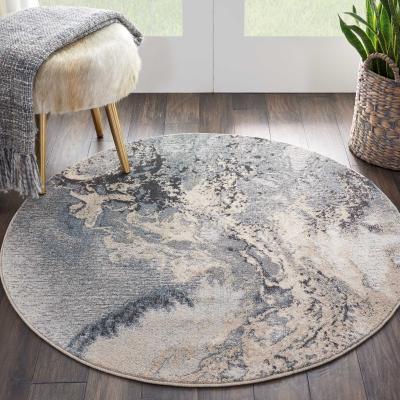 The Rug Seller Maxell MAE08 Abstract Circle Round Rugs  by Nourison in Grey