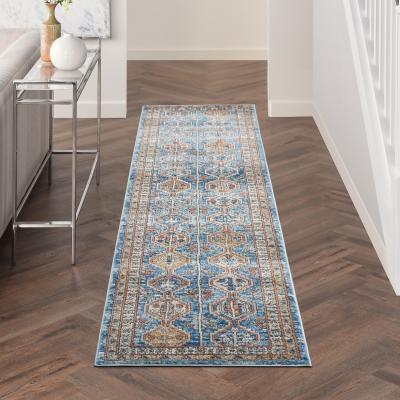 The Rug Seller Quarry QUA15 Traditional Distressed Runner Rugs in Blue Multi
