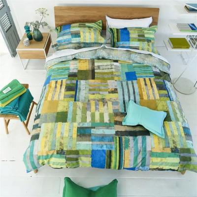 The Rug Seller Achara Geometric Duvet Cover and Pillowcase in Azure Blue By Designers Guild Bedding&nbsp;75x50cm
