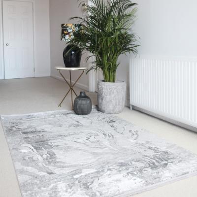 The Rug Seller Luxury Toros Abyss Marble Rug In Frost Grey