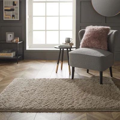 The Rug Seller Larissa Washable Plain Shaggy Rug in Stone Grey100x150cm