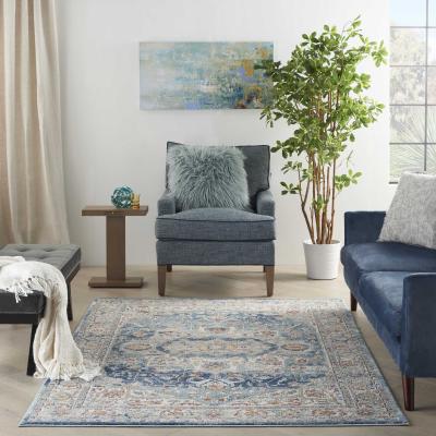 The Rug Seller Quarry QUA11 Traditional Distressed Rugs in Ivory Blue by Nourison