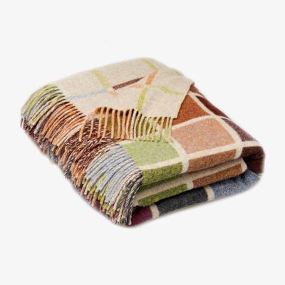 The Rug Seller Howarth Block Merino Lambs Wool Throw by LuxeTapi in Beige Multi140x185cm