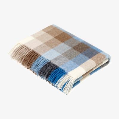 The Rug Seller Preston Check Merino Lambs Wool Throw by LuxeTapi in Aqua Blue140x185cm
