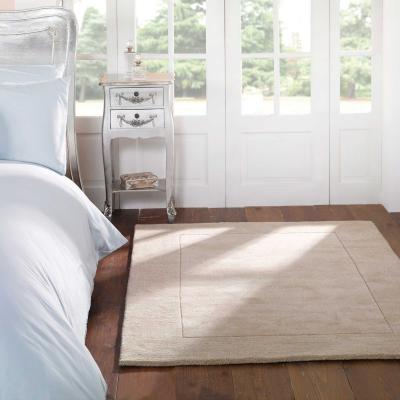 The Rug Seller Tuscany Siena Border Plain Wool Rugs in Natural Beige&nbsp;80x150cm