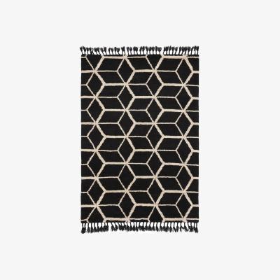 The Rug Seller Arabiska Geometrisk 063305 Geometric Tassel Rugs in Black Beige by Brink and Campman