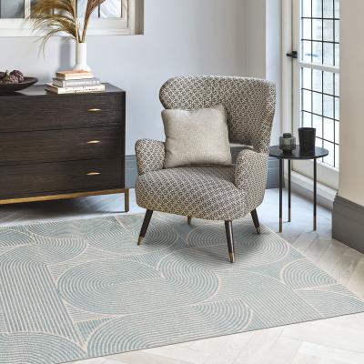 The Rug Seller Muse MU02 Geometric Stripe Woven Rugs in Blue Cream