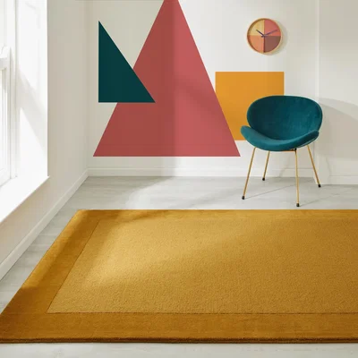 The Rug Seller Colours Bordered Wool Rug in Mustard Yellow160x235cm