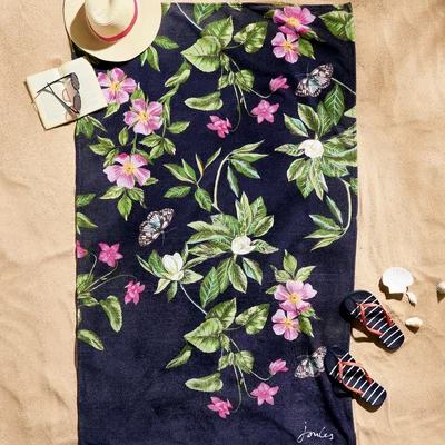 The Rug Seller Botanical Floral Beach Towel by Joules in Navy Blue90x160cm