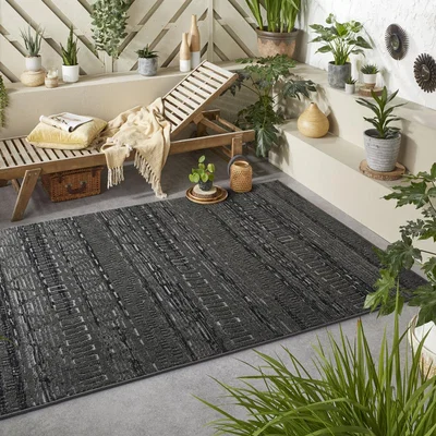 The Rug Seller Monaco Tribal Indoor Outdoor Modern Rugs in Charcoal Grey