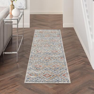 The Rug Seller Quarry QUA16 Geometric Runner Rugs in Blue Ivory