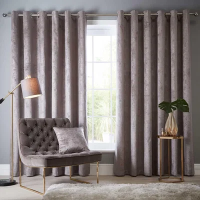 The Rug Seller Navarra Metallic Velvet Curtains By Clarke And Clarke in Mink Brown&nbsp;168x137cm