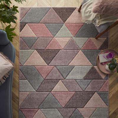 The Rug Seller Portland 670 P Geometric Rugs in Pink Grey Cream