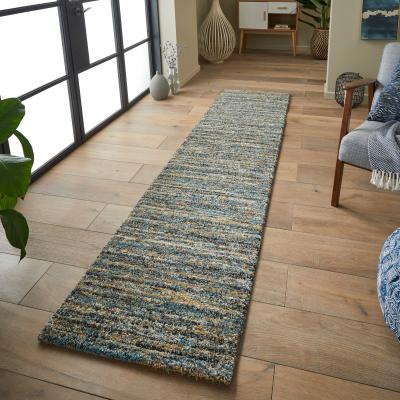 The Rug Seller Mehari 23067 5949 Abstract Shaggy Runner Rugs in Blue&nbsp;67x240cm