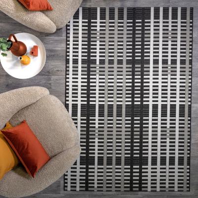 The Rug Seller Patio PAT22 Geometric Grid Outdoor Rugs in Black