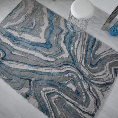 The Rug Seller Zoe 2063 L Rugs in Marble Blue Grey&nbsp;80x150cm