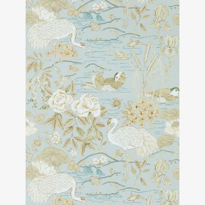 The Rug Seller Crane and Frog Wallpaper 217125 by Sanderson in Sky Honey&nbsp;Roll