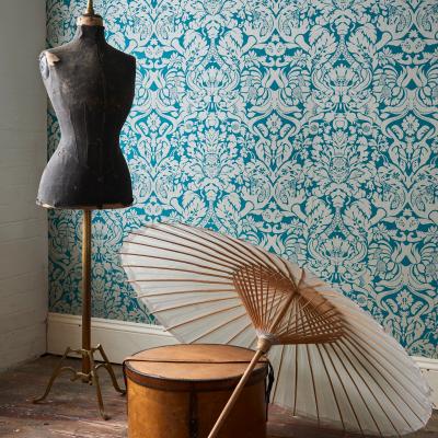 The Rug Seller Valentina Wallpaper W0088 08 by Clarke and Clarke in Teal&nbsp;Roll