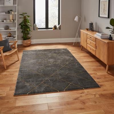 The Rug Seller Craft 23486 Geometric Rugs in Dark Grey Gold&nbsp;120x170cm