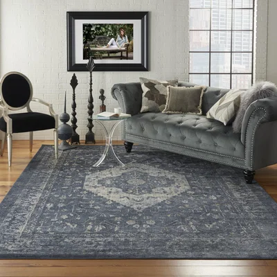 The Rug Seller Malta Traditional Border Rugs MAI11 by Kathy Ireland in Navy&nbsp;160x231cm