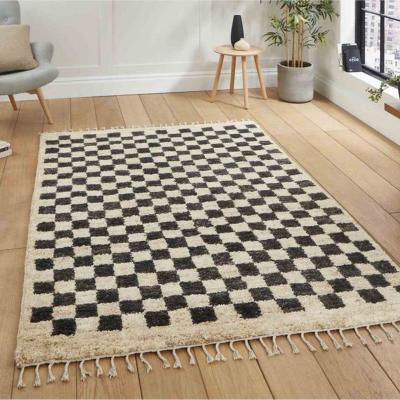 The Rug Seller Hemp 26588 Shaggy Checked Rugs in Multi120X170cm