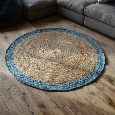 The Rug Seller Jute Bordered Circle Rugs in Duck Egg Blue