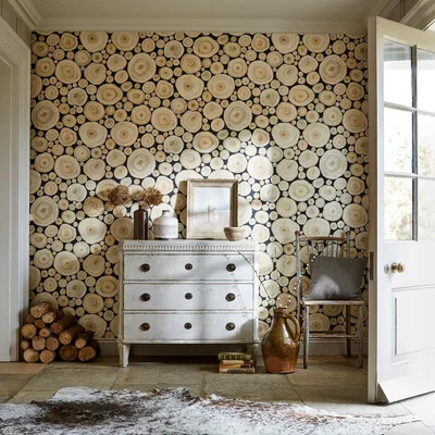 The Rug Seller Alnwick Logs Wallpaper 216510 by Sanderson in Lacquer Black&nbsp;Roll