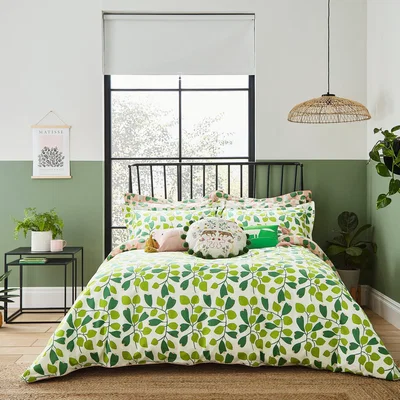 The Rug Seller Rosehip Bedding Duvet Cover and Pillowcase by Scion in Mint Leaf & Zest Green&nbsp;200x200cm